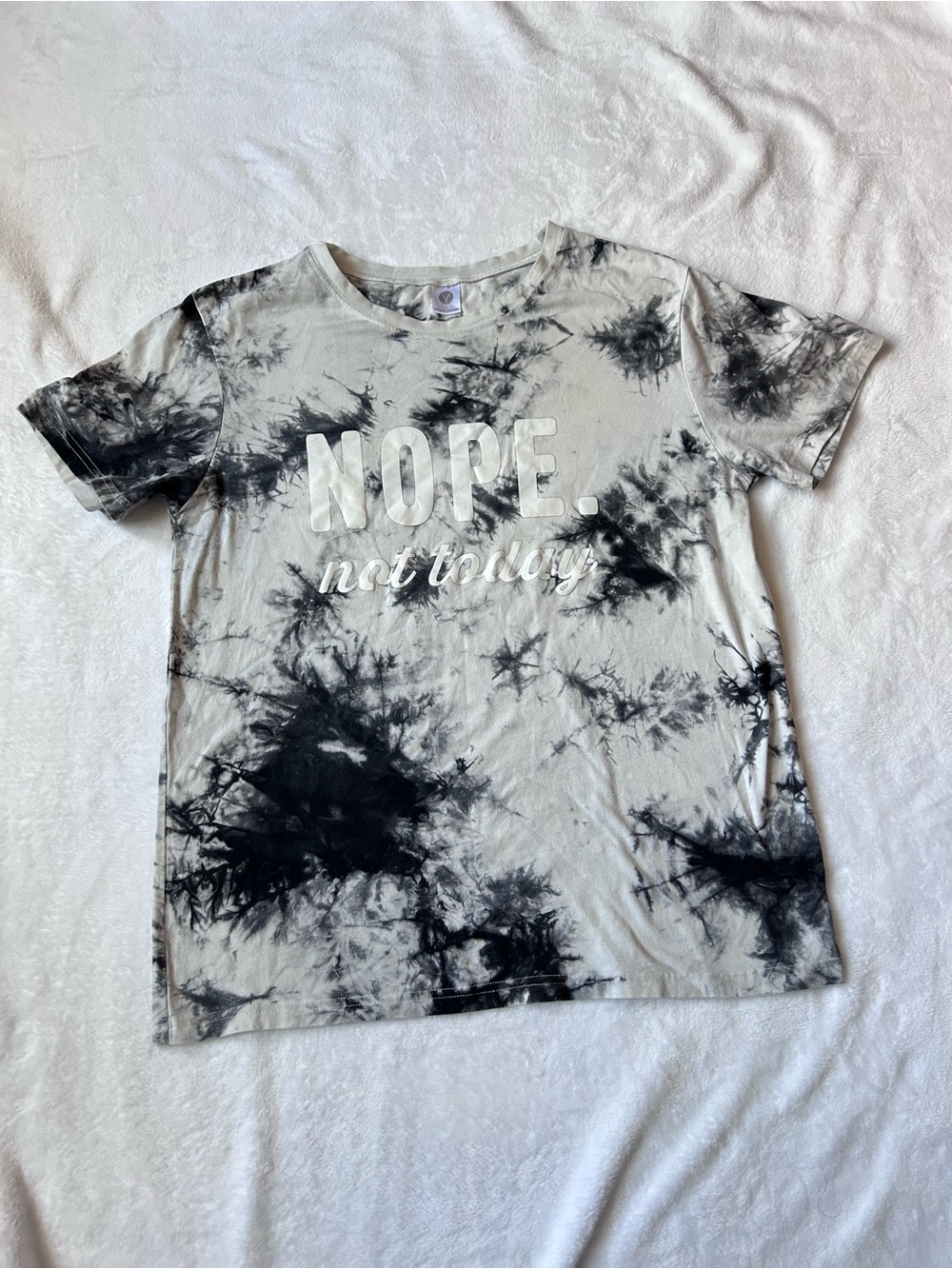 Women’s Tie-Dye Graphic Tee - Black & White "NOPE"